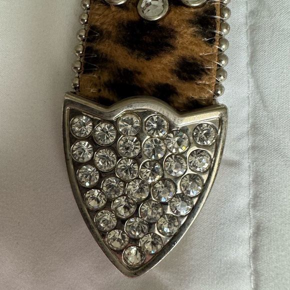 Beautiful Leather Belt, M, Faux Leopard Fur with Bling - Picture 1 of 7